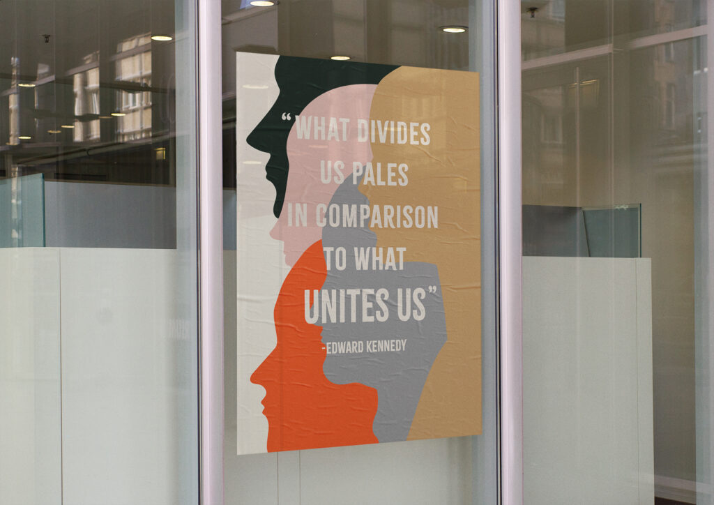 Diversity Poster with quote on a office window